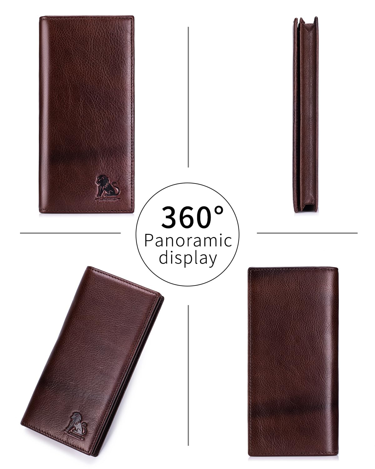 STEELLION Unisex Vintage Leather Long Bifold Wallet - RFID Blocking Billfold with ID Window & Multi-Card Slots - Genuine Cowhide Cash & Receipt Organizer for Travel (91644-Coffee)