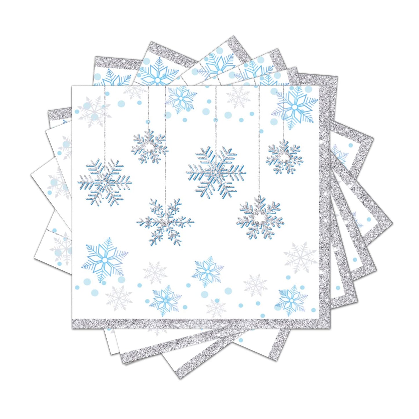 Dulousia Snowflake Napkins, Disposable Wonderland Party Paper Napkins, Luncheon Blue White Snow Theme Party Decorations, Birthday Beverage Napkin, Winter Celebration Supplies, Unfolded 13x13in, 40Ct