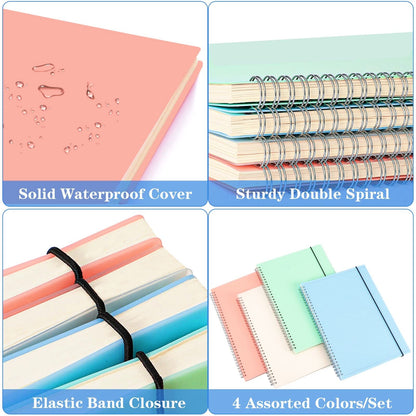 Spiral Notebook, College Ruled Notebook Journal, 4 Pack Large B5 Lined Notebooks for Work, School, Notes Taking, 8" x 10" Subject Notebook, 560 Thick Paper, 24pcs Index Tabs, Assorted Pastel Notebook