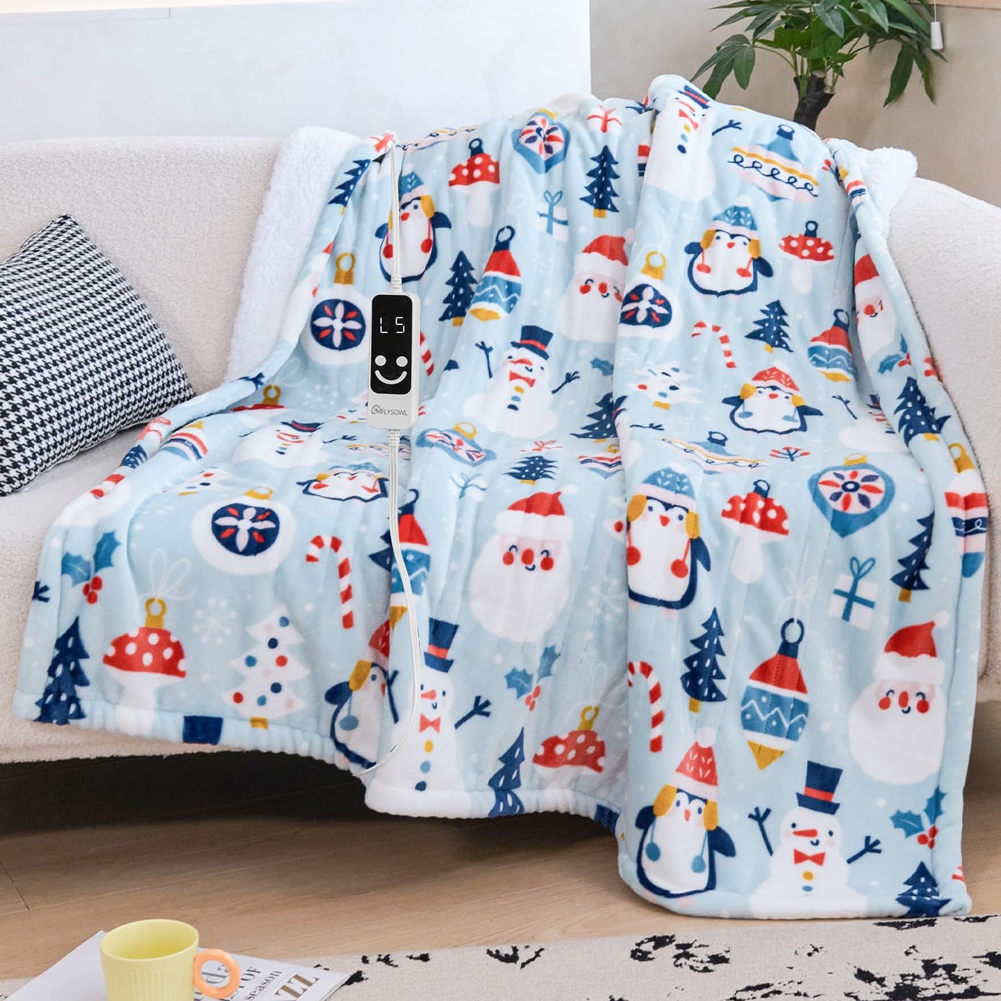 Electric Heated Blanket Throw 50x60Inch Cute Print Heating Blanket Warm Gift for Women 5 Heat Levels & 12 Hours Auto-Off, Cozy Soft Fleece Sherpa, Machine Washable,ETL&FCC