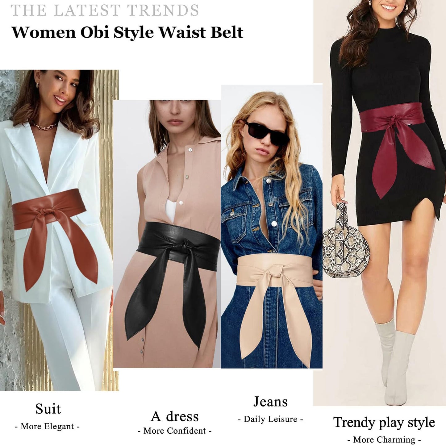 ChinEluviis Womens Obi Belt Fashion Corset Wide Leather Knotted Cinch Tie Wide Belt for Evening Dress Black M