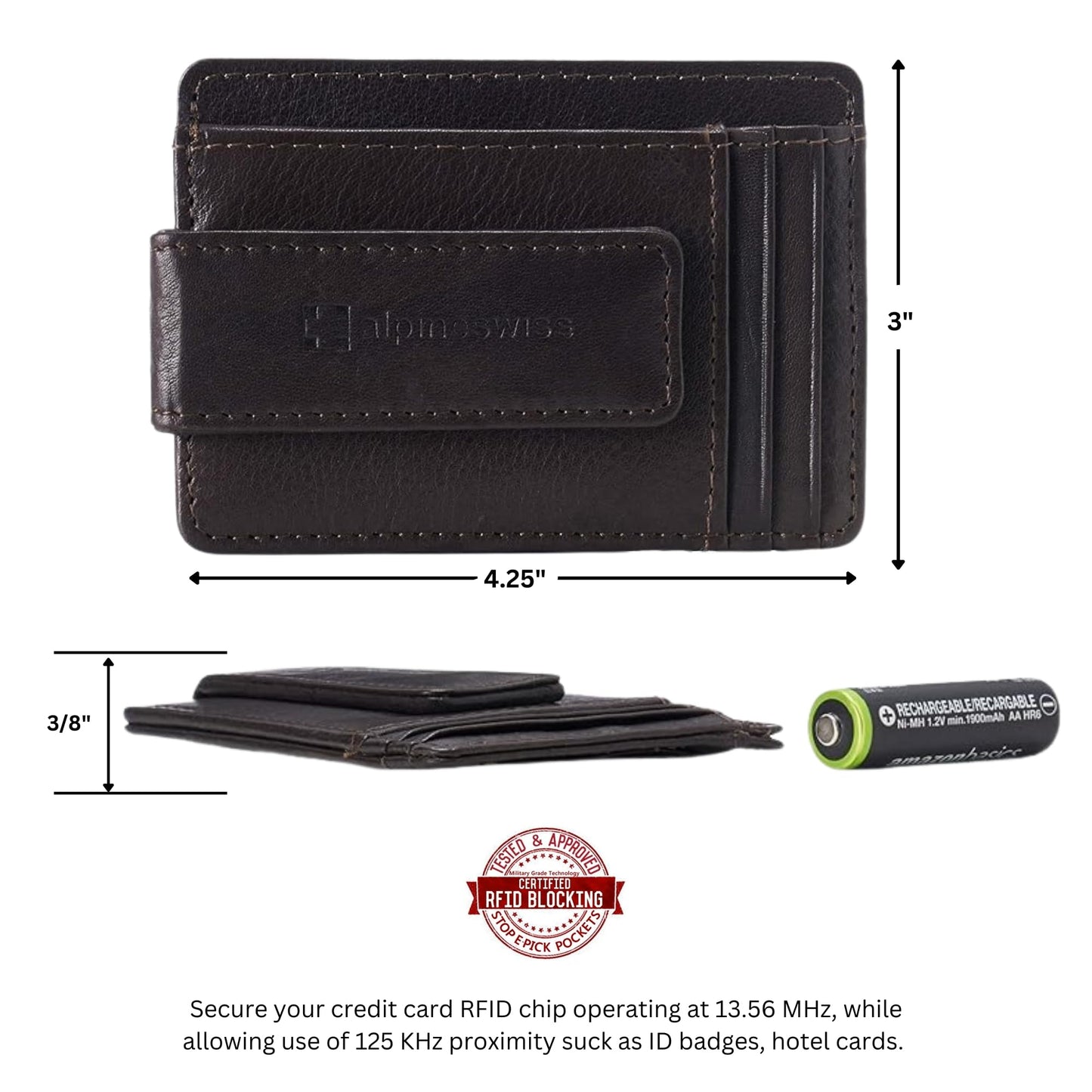 Alpine Swiss Harper Mens RFID Slim Money Clip Front Pocket Wallet Minimalist Leather ID Card Holder Brown