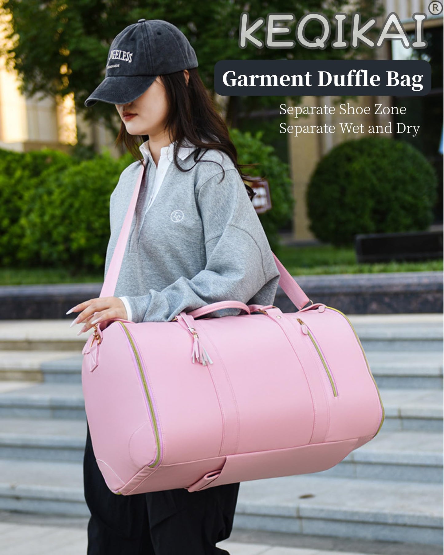 KEQIKAI Rolling Garment Bag for Travel, 3-in-1 Convertible Carry On Garment Duffle Bag with Wheels, Waterproof PU Leather No Wrinkle Suit Bag for Business Trip, Wedding, Overnight