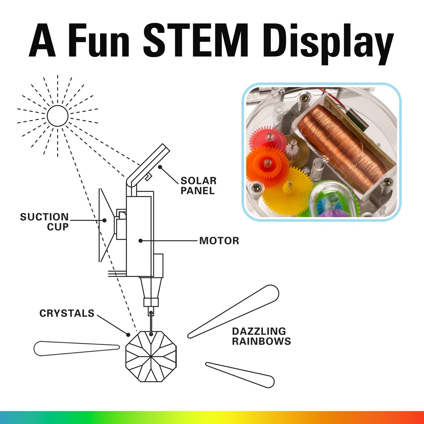 Kikkerland Solar Powered Rainbow Maker – Prism Suncatcher, Fun Home Window Decor – Unique Gift for Christmas & Birthdays – Double Crystal