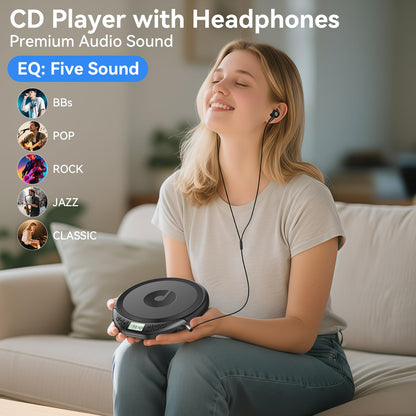Portable CD Player with Headphones KOVCDVI CD Player Portable for Car with Anti-Skip & Shockproof,CD Discman with LCD Display,AUX Cable and Earphone for Sport Home Outdoor