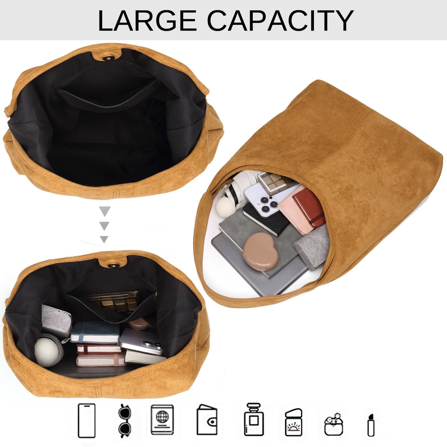 Casual Hobo Bag for Women Soft Shoulder Bags Slouchy Pu Leather Tote Purses for Work Travel