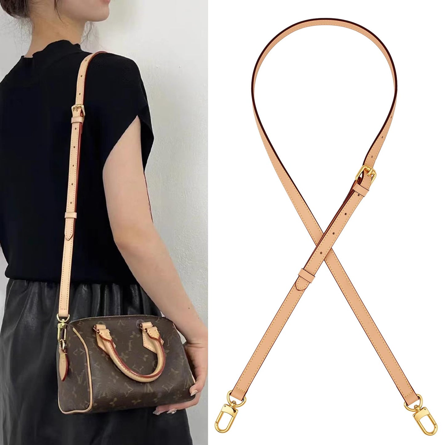 YAZHIMI Vachetta Leather Purse Strap Genuine Leather Adjustable Replacement Strap for Shoulder Bag Handbag Purse (Beige-Leather Purse Strap)