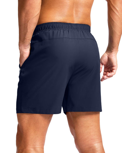 G Gradual Men's Athletic Running Shorts with Zipper Pockets Quick Dry 7"/ 5"/ 9" Workout Gym Shorts for Basketball Hiking(Navy,5XL)