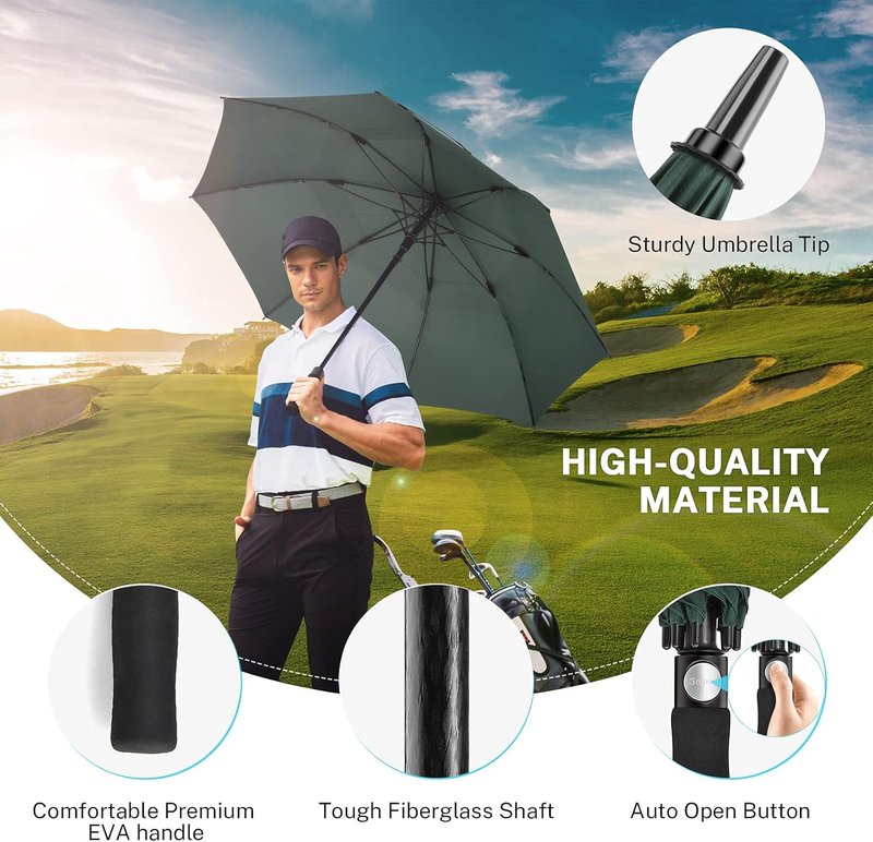 Extra Large Golf Umbrella - Automatic Open, Windproof Double Canopy | 54-80 Inch, UV Protection, Multiple Colors