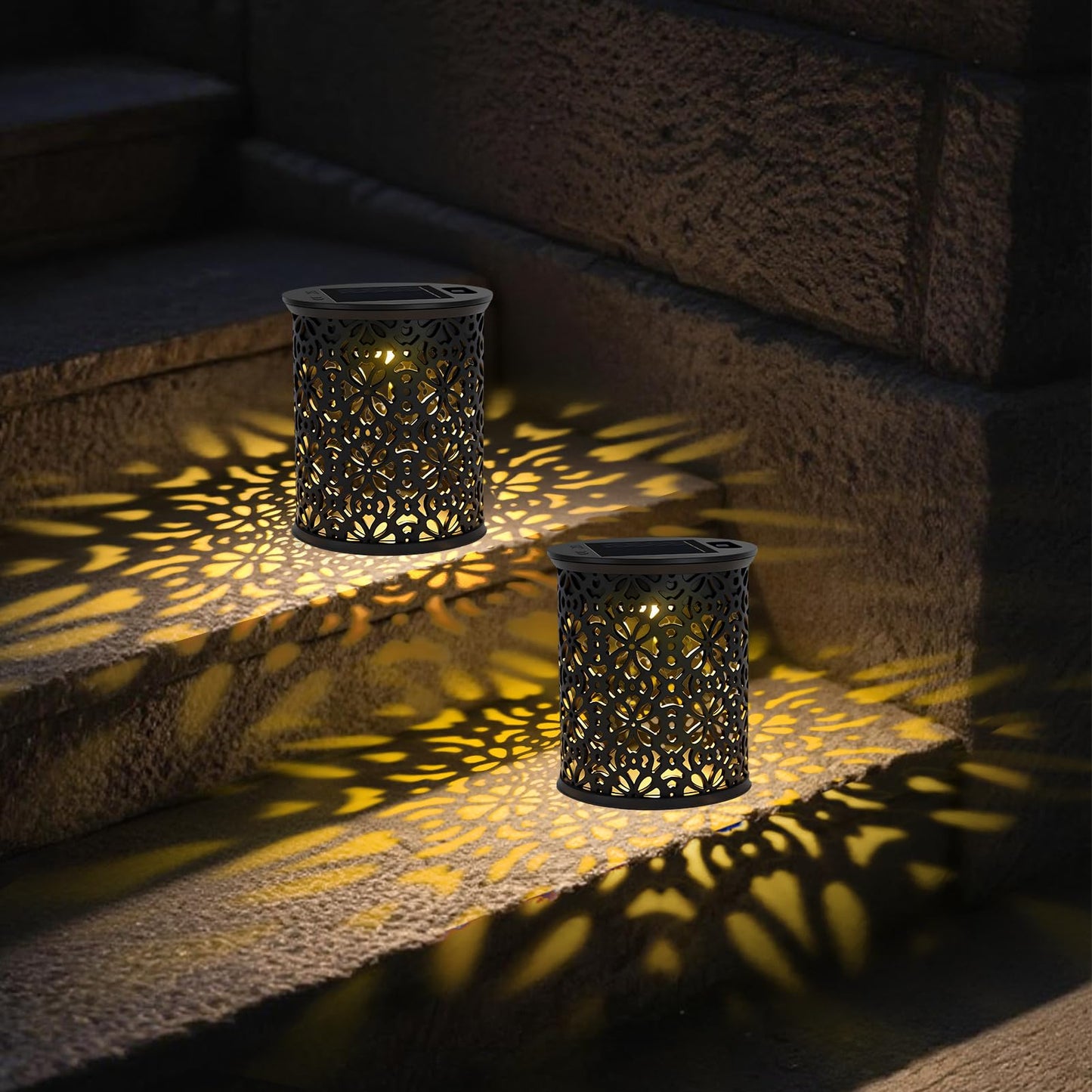 Small Solar Lanterns Outdoor Waterproof, Hollow Out Retro Solar Lights Auto On/Off for Outside Garden Yard Patio Porch Tabletop Decor (2)