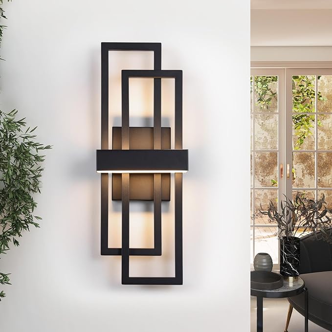 LamQee 25.6 Inch Modern Outdoor Wall Lights, Integrated LED 1200LM Large Exterior Lighting Fixture Dual Rectangle Outdoor Sconce, Black Metal Wall Mount Porch Light Outside Lamp for House Garage Patio