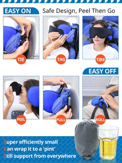 SARISUN Travel Pillows for Airplanes, Airplane Pillows for Long Flight with Sleep Eye Mask, 2 Pack Travel Pillows for Car Road Trip, FSA HSA Eligible Approved, Stop Bobblehead Travel Essentials, Black