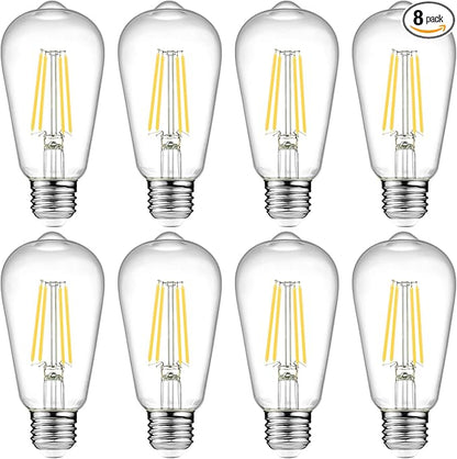Ascher LED Edison Bulbs 6W, Equivalent 60W, High Brightness Cool White 4000K, 700 Lumens, ST58 Vintage LED Filament Bulbs with 80+ CRI, E26 Base, Non-Dimmable, Clear Glass, Pack of 8