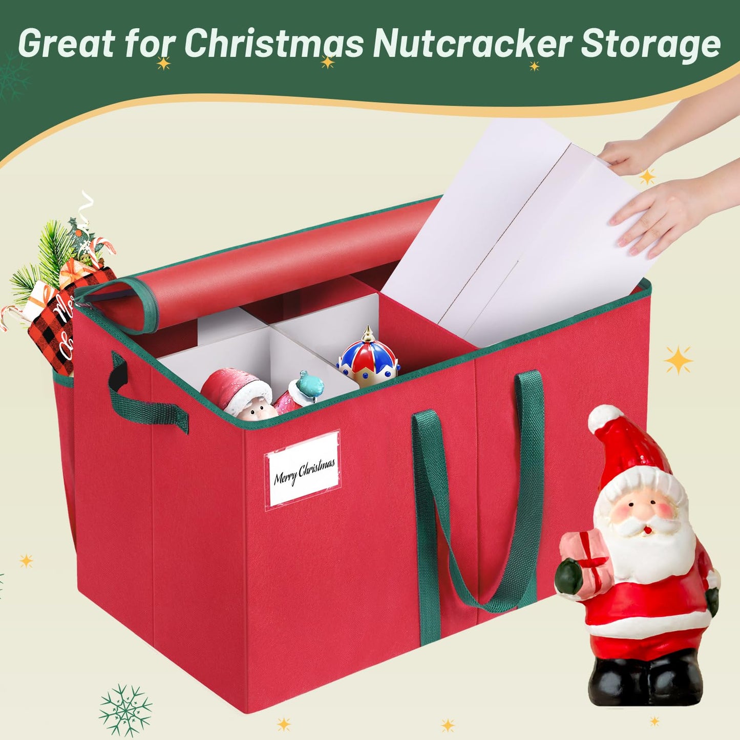 EverMerry Nutcracker Storage Containers and Figurine Collectibles Storage Box， Large Ornament Storage Organizer Stores Up to 8 Holiday Christmas Nutcrackers Figurines-Carolers Ornaments Red/15 Inches