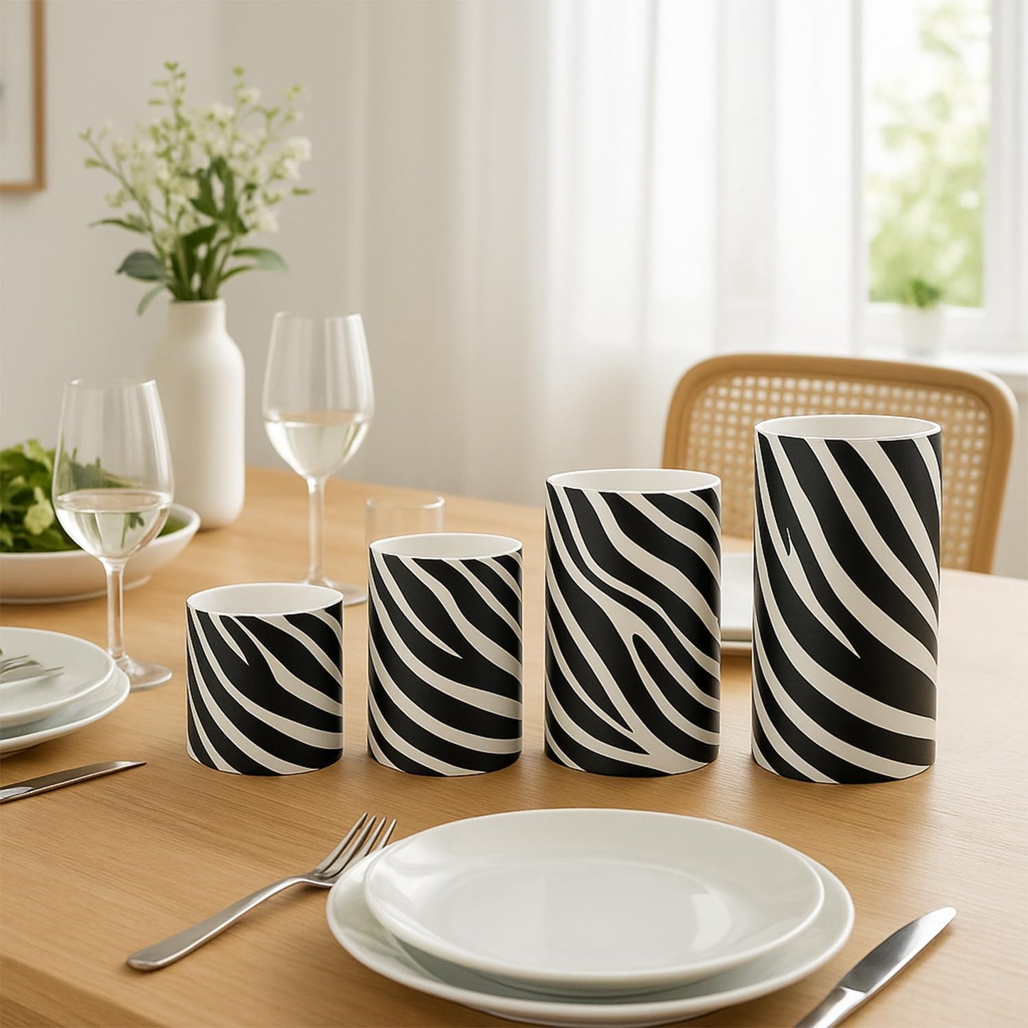 ONEIHOMM Zebra-Stripe Printed LED Candles Battery Operated Pillar Flameless Candles Bulk with Timer Remote for Animal Lover,Black and White Decor,Animal Theme Party Home Zebra Decor