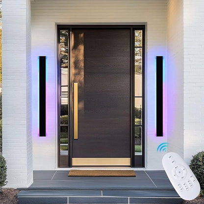 2 Pack RGB Outdoor Long Wall Lights Fixture,40 inch Modern Outdoor LED Wall Light,Dimmable Outside Wall Sconce Linear Lights,Exterior Lighting Fixtures for Garage,Porch,Patio,Front Door