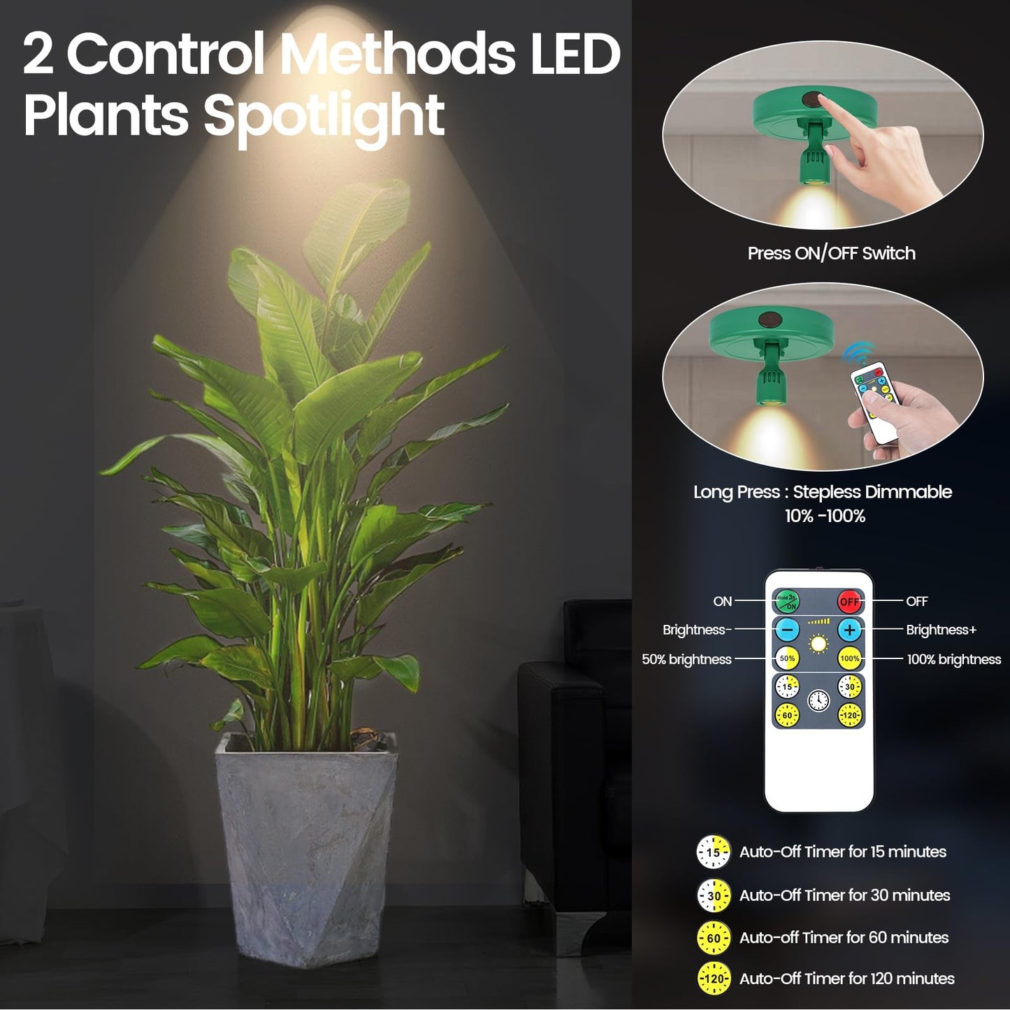 HAMVIDNE LED Spotlight, Rechargeable Battery Picture Lights, Uplighting Indoor, Spot Light with Remote, Plant Tree & Wall Art Display Dartboard Closet Spotlight-Green