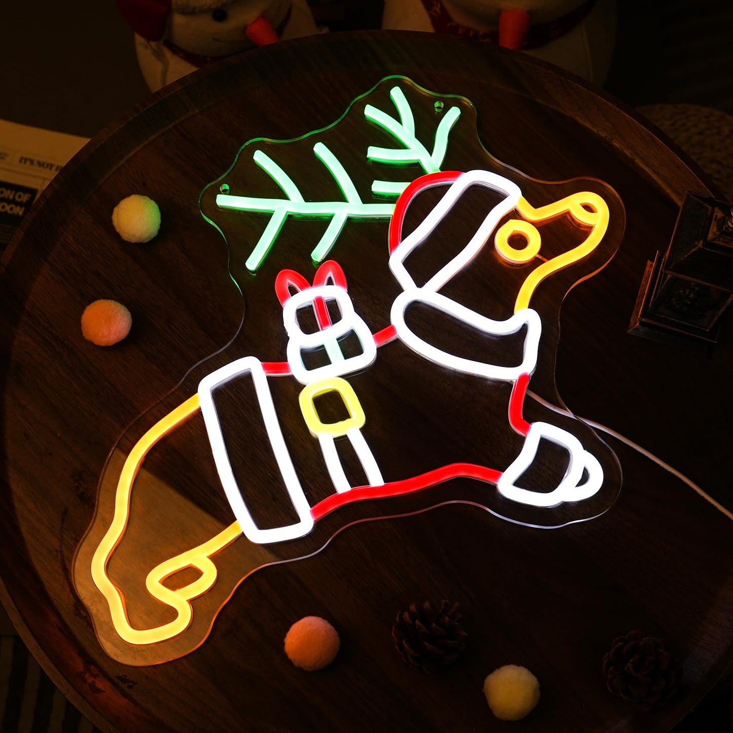 Christmas Dachshund Neon Sign Santa Hat LED Xmas Gift for Children Kids Pet Lovers Deer Antlers LED Lamp for Bedroom Home Shop The Holiday Animal Lights