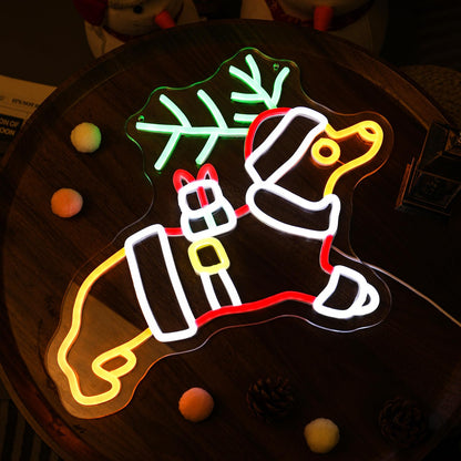 Christmas Dachshund Neon Sign Santa Hat LED Xmas Gift for Children Kids Pet Lovers Deer Antlers LED Lamp for Bedroom Home Shop The Holiday Animal Lights