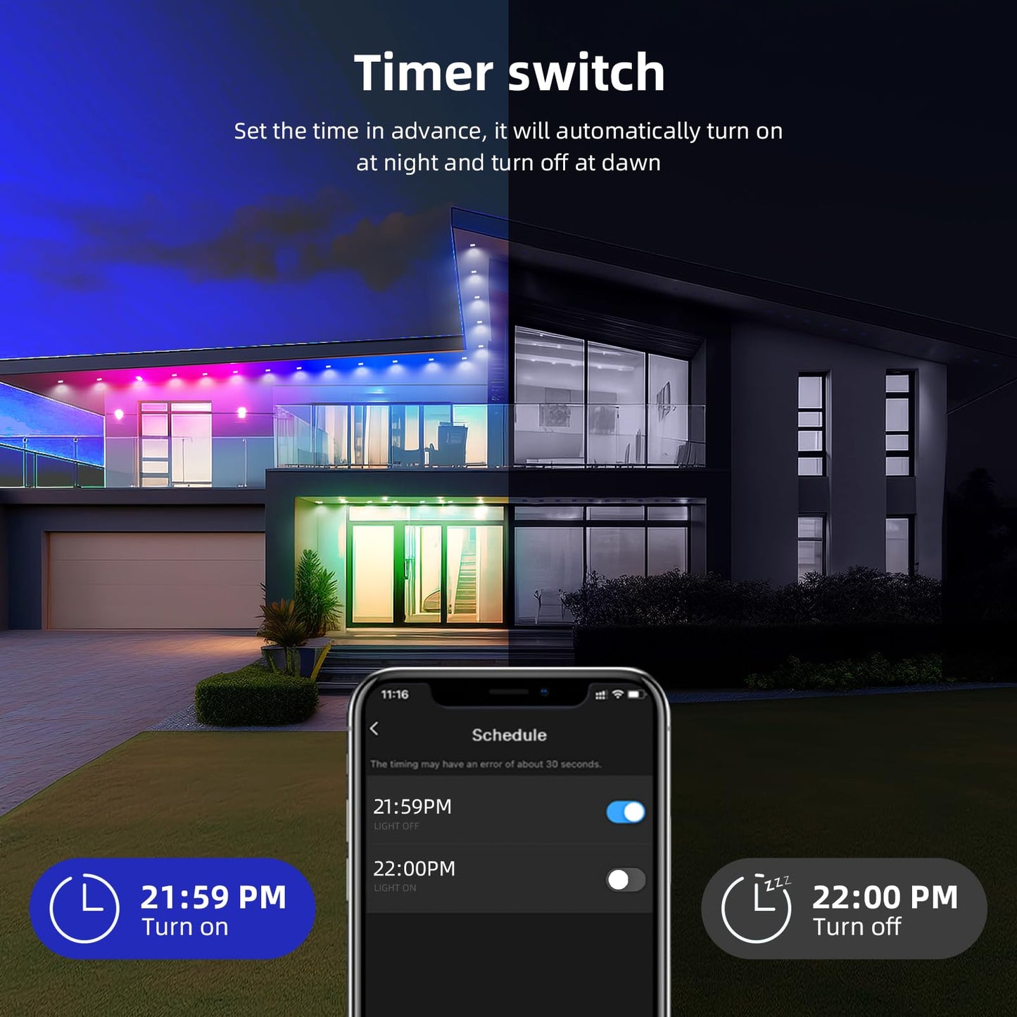 Permanent Outdoor Lights, 100ft Smart RGB+IC Outdoor Light, IP67 Waterproof 72 LED Eaves Lights, Year-Round Outdoor Lighting for New Year, Holiday, Daily Lighting, Christmas, APP/Voice/Remote/Control