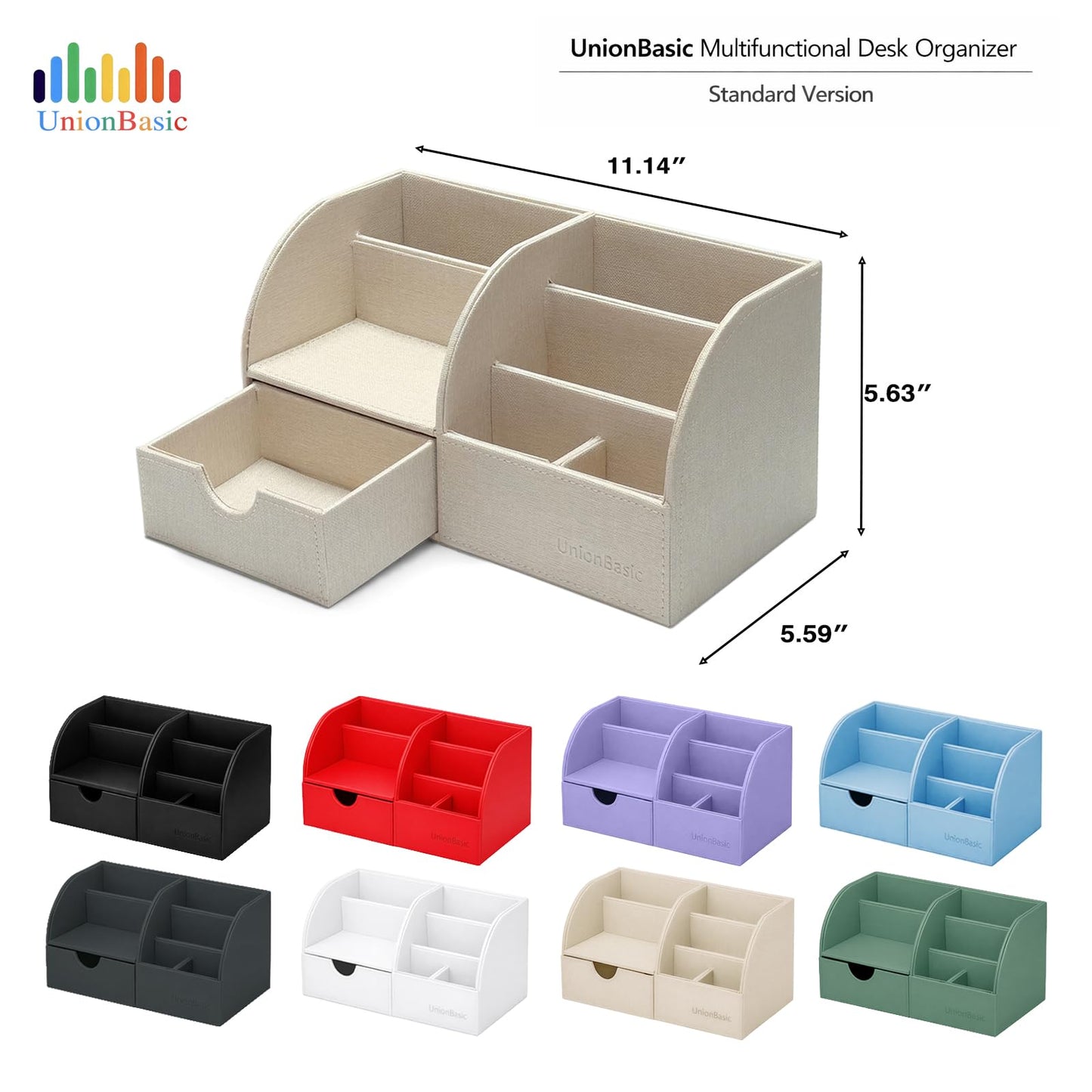UnionBasic Desk Organizer - Multifunctional Leather Desktop Pen Holder Storage Box - Business Card/Pen/Pencil/Mobile Phone/Stationery Holder, Black
