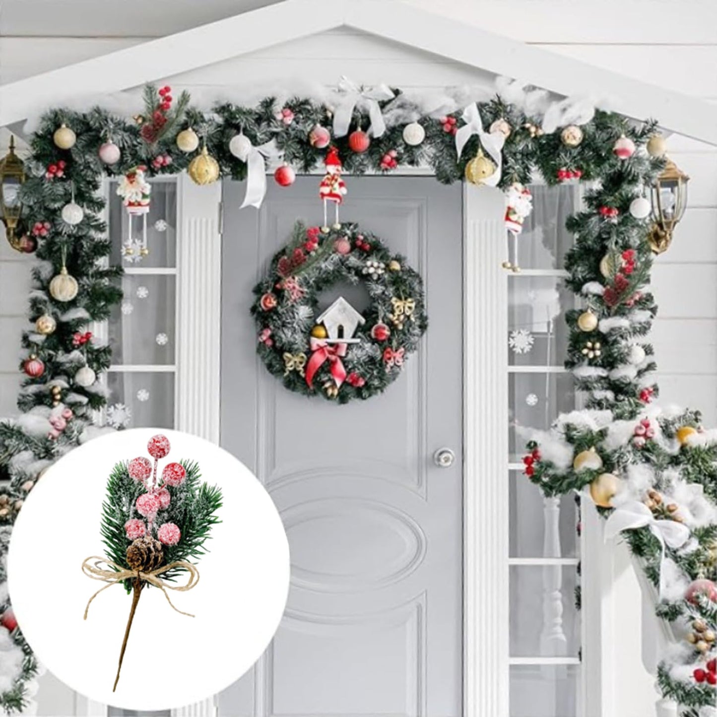 12 Pcs Artificial Christmas Floral Picks,Artificial Holly Berry Stems Pine Cones Pine Branches, Christmas Tree Picks and Sprays, Xmas Ornaments DIY Wreath Wedding Home Decor Silk Flower Arrangements