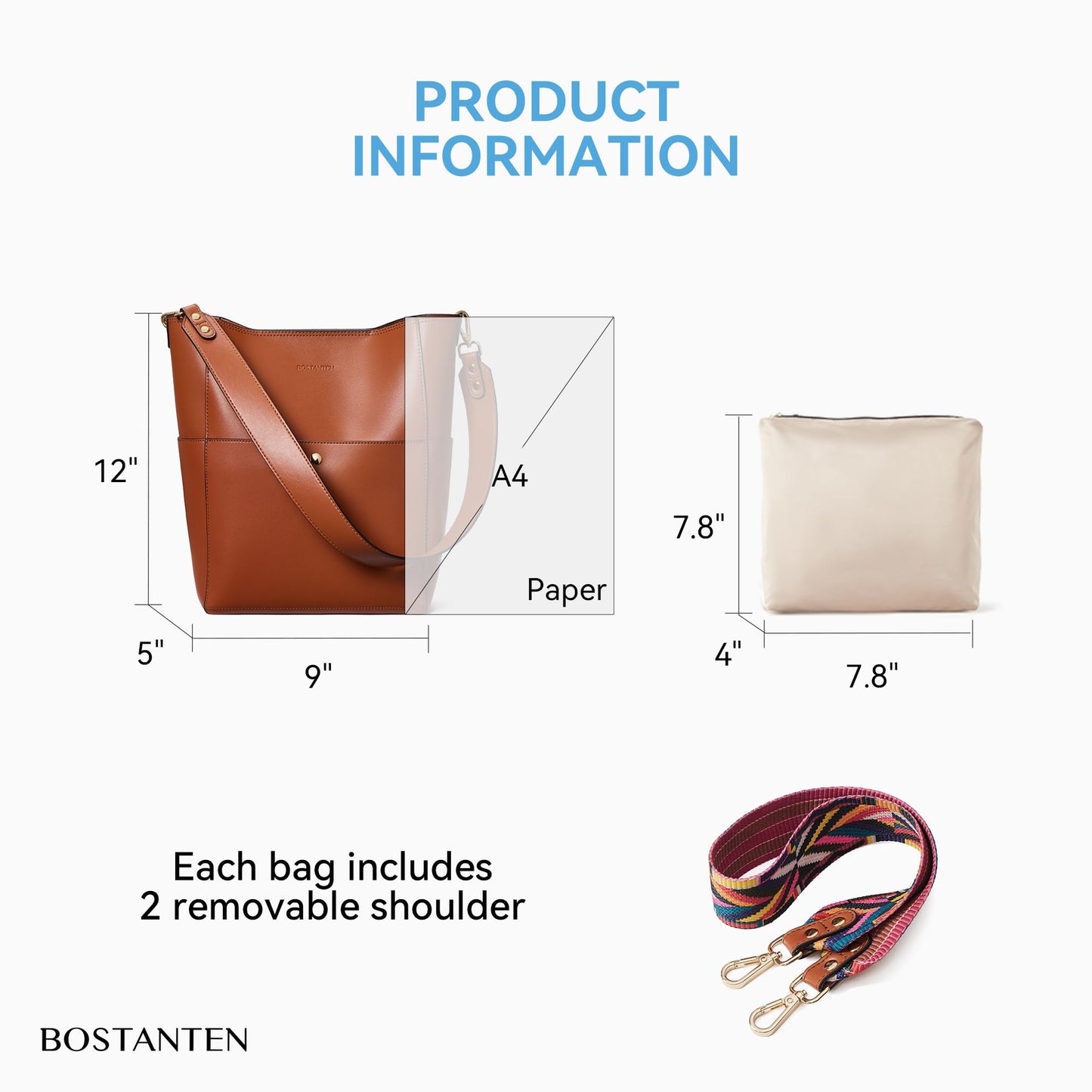 BOSTANTEN Women's Leather Designer Handbags Tote Purses Shoulder Bucket Bags Brown