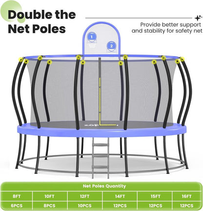 Zupapa 16FT Trampoline with Safety Enclosure Net - 1800LBS Capacity, No-Gap Design, Non-Slip Ladder for Kids & Family Outdoor Fun