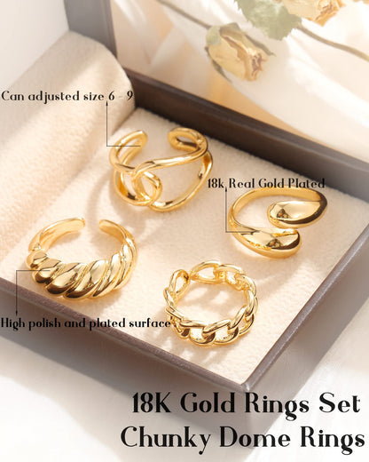 FAXHION 12PCS Gold Stackable Rings Set for Women, 18K Gold Plated Open Stacking Knuckle Ring, Adjustable Chunky Signet Band Statement Ring for Gift