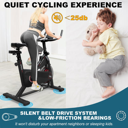 Exercise Bikes Stationary,Exercise Bike for Home Indoor Cycling Bike for Home Cardio Gym,Workout Bike with Mount & LCD Monitor,Silent Belt Drive
