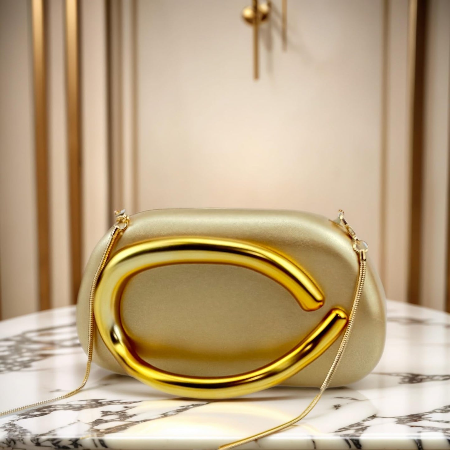 FUTTSPAI Elegant Small Evening Clutch Purses With Handle For Women Formal Leather Handbag Wedding Purse,Gold