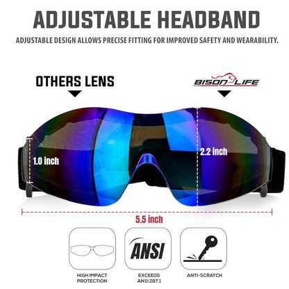Mirage Vented Safety Goggles - UV Protection Eye Gear for Outdoor Activities | Blue Mirror, Adjustable Band, Dustproof