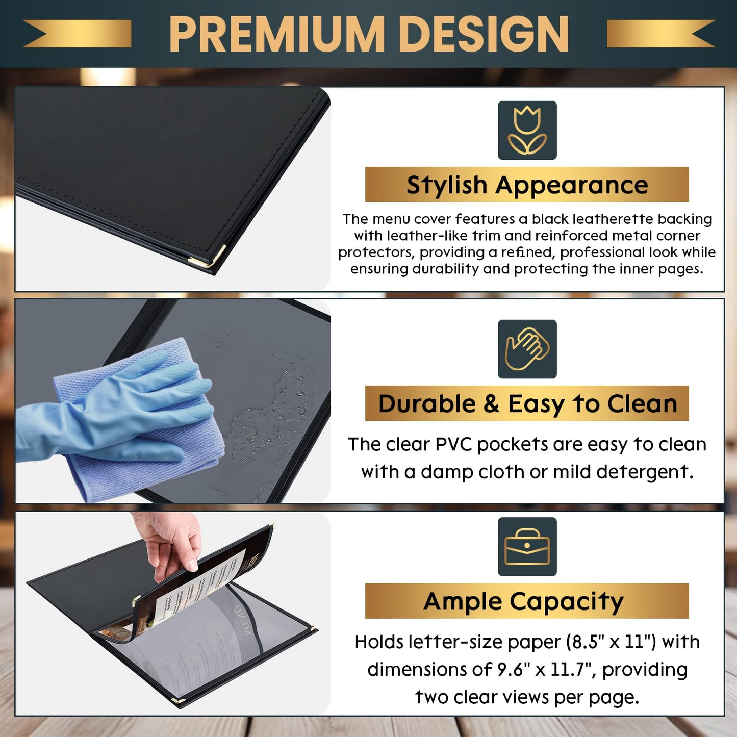 AMGSH Menu Book 8.5 x 11 Inch, 2 Page 4 View Faux Leather Menu Book with Clear View Pages, Menu Covers for Hotel, Restaurant, Cafe, Bars, Drink, Wine Menu Holders, 10 Pack
