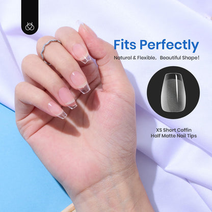 Beetles Gel Nail Kit Short Almond, 240Pcs Easy Nail Extension Set Shaped Clear Tips with 5 in 1 Nail Glue Base & Top Coat and Mini UV Lamp, Nail Tips Art Acrylic Nail Kit Gifts for Women