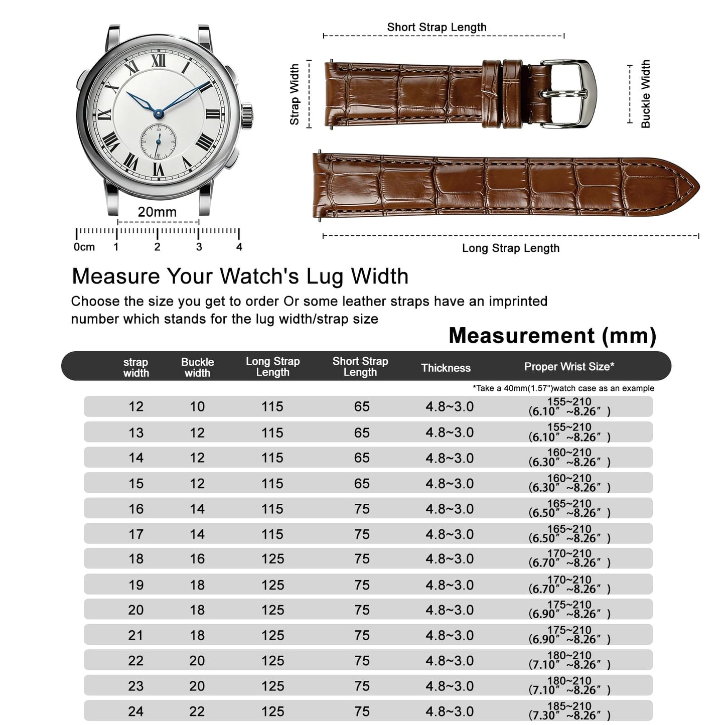 EREBUSE Genuine Leather Watch Strap 18mm 20mm 22mm, Brown Classic Replacement Watch Band for Men Women, Soft Padded Cowhide with Silver Stainless Steel Buckle, Spring Bar Included