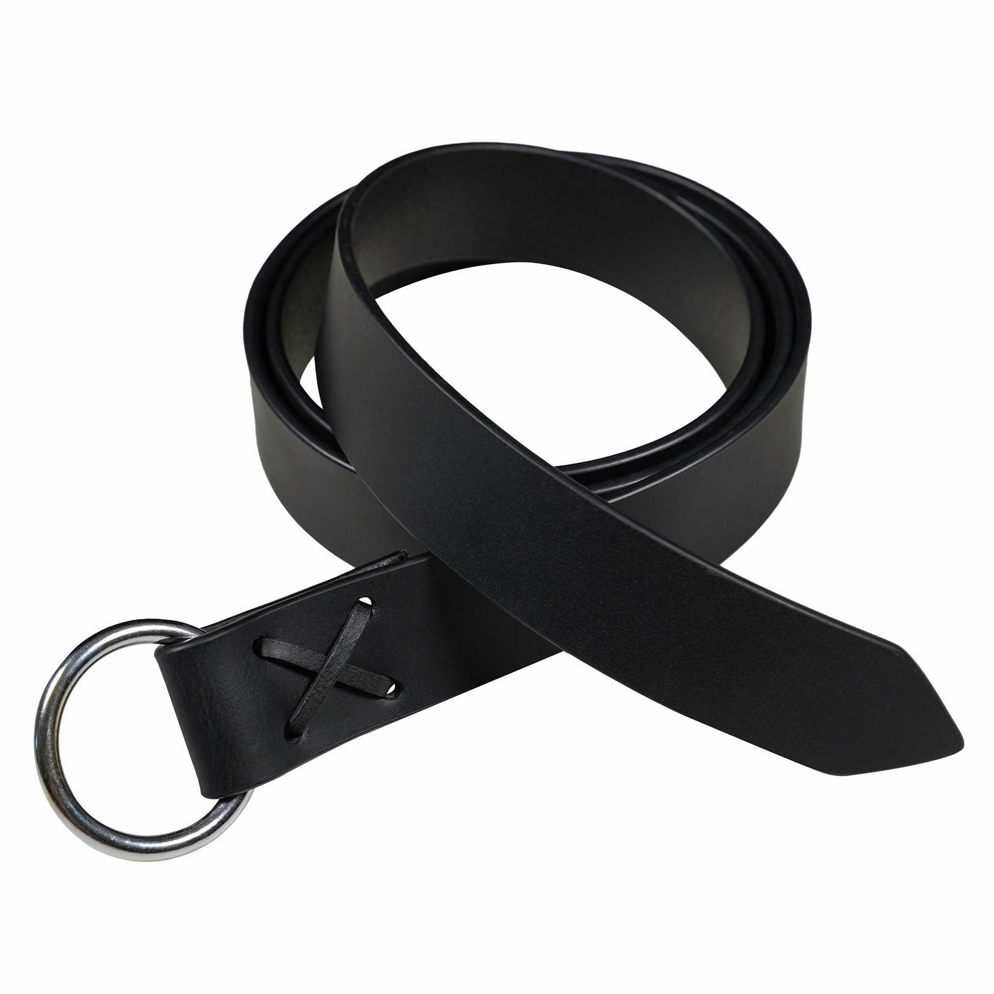 Mythrojan Medieval O Ring Belt Viking Leather Belt with 100% Genuine Leather for Medieval Events, LARP, Renaissance, Ren Faire, Halloween Parties - Black, 50 Inches