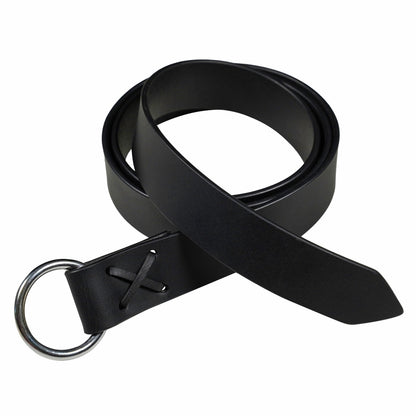 Mythrojan Medieval O Ring Belt Viking Leather Belt with 100% Genuine Leather for Medieval Events, LARP, Renaissance, Ren Faire, Halloween Parties - Black, 50 Inches
