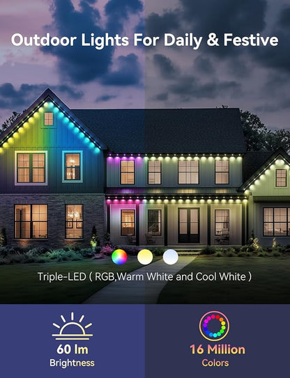 Permanent Outdoor Lights for House, 120ft with 88 Smart IC+RGBCW LED Lights, IP67 Waterproof Eaves Light for Daily Christmas Decorations, Work with Remote, APP, Alexa, White