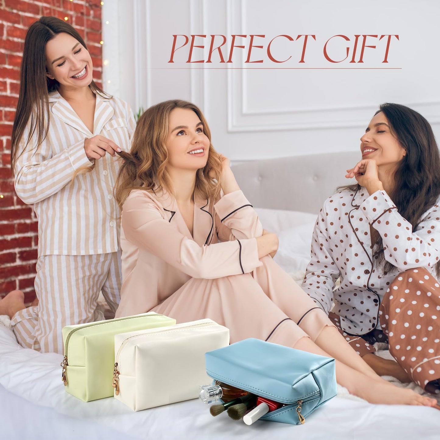 Kigeli 12 Pcs PU Leather Makeup Bag Bulk Small Macaron Preppy Cosmetic Pouch with Zipper Wedding Bridesmaid Gift Waterproof Mini Toiletry Bag for Purse, Aesthetic Travel Organizer for Girls Women