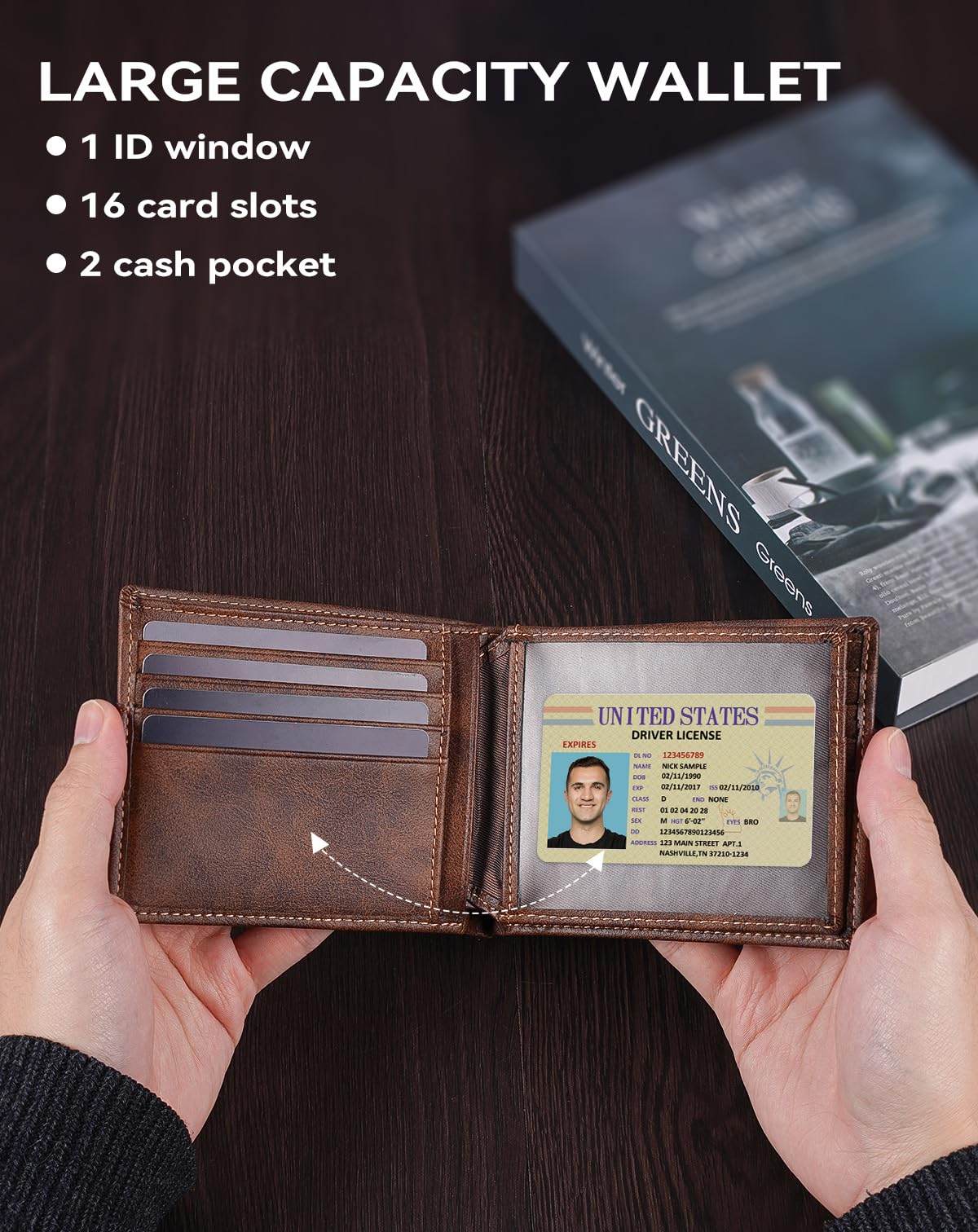 Swallowmall Genuine Leather RFID Wallet for Mens, Mens Bifold Wallet with 16 Card Holder 1 ID Window Gift for Him