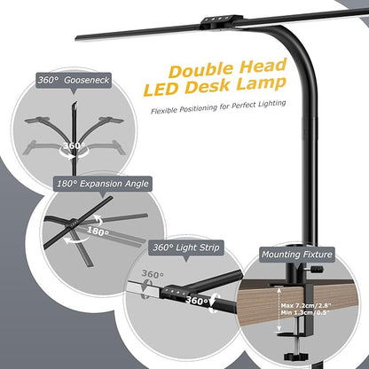 Desk lamp,LED Desk Lamps for Home Office,Eye-Care Architect Lamp for Desk with Clamp,Dual Screen Computer Monitor Gooseneck Smart Light:24W100 Lighting Models Adjustable Table Lamp for Study Drafting