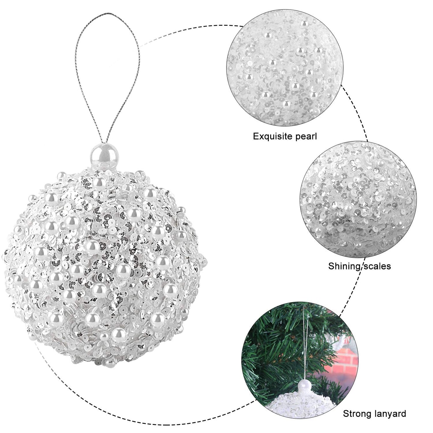4.25" Christmas Ball Ornaments 4pc Set White Shatterproof Christmas Decorations Tree Balls for Xmas Trees Wedding Party Holiday Decorations Tabletop Small Trees Decoration (White)