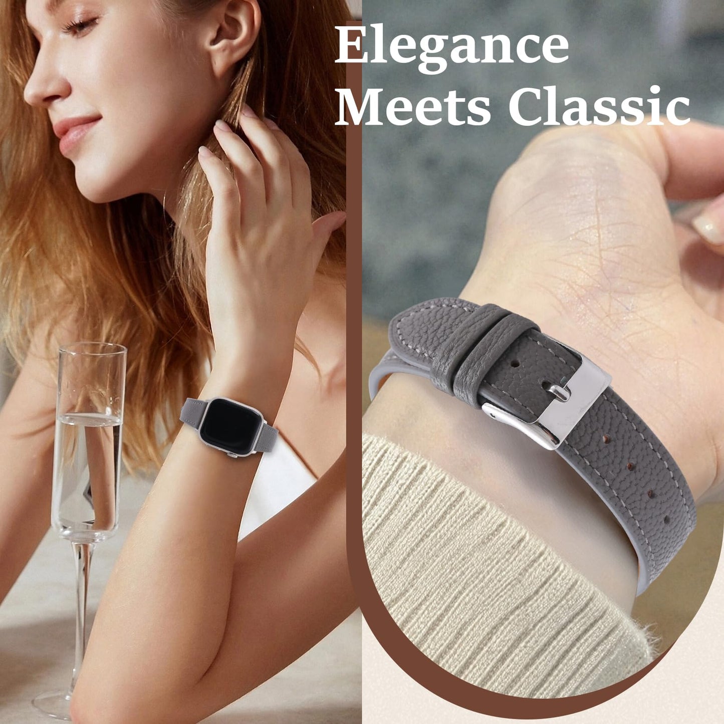 Thin Slim Soft Goatskin Women Leather Watch Bands for Apple Watch 38mm 40mm 41mm 42mm, Small Wrist Watch Band Lightweight Elegant Replacement Straps Compatible with iWatch SE 11 10 9 8 7 6 5 4 3 2 1