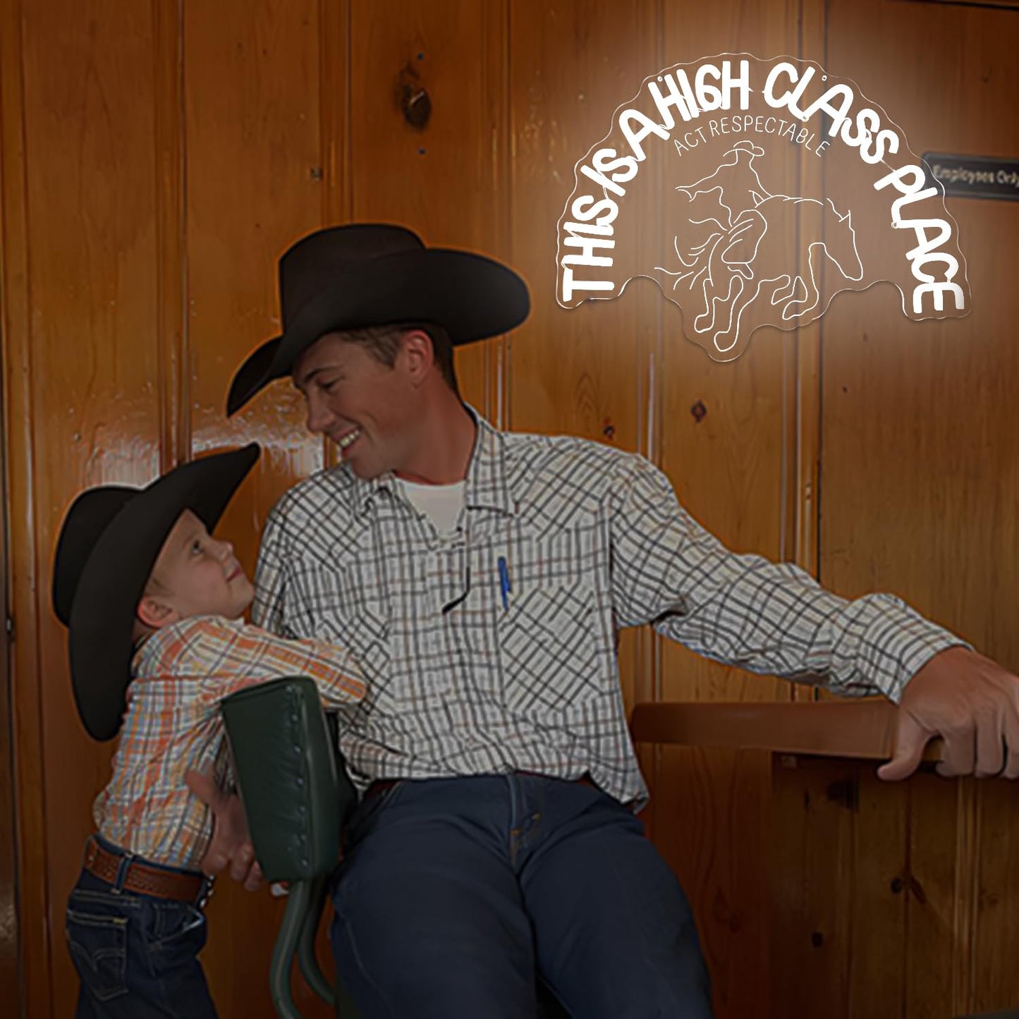 This is a High Class Place Neon Sign 3d Carving Western Neon Sign for Wall Decor Cowboy Ride a Horse Led Signs Dimmable Western Neon Light Up for Cowboy Party Cowgirl Room Restaurant Ranch