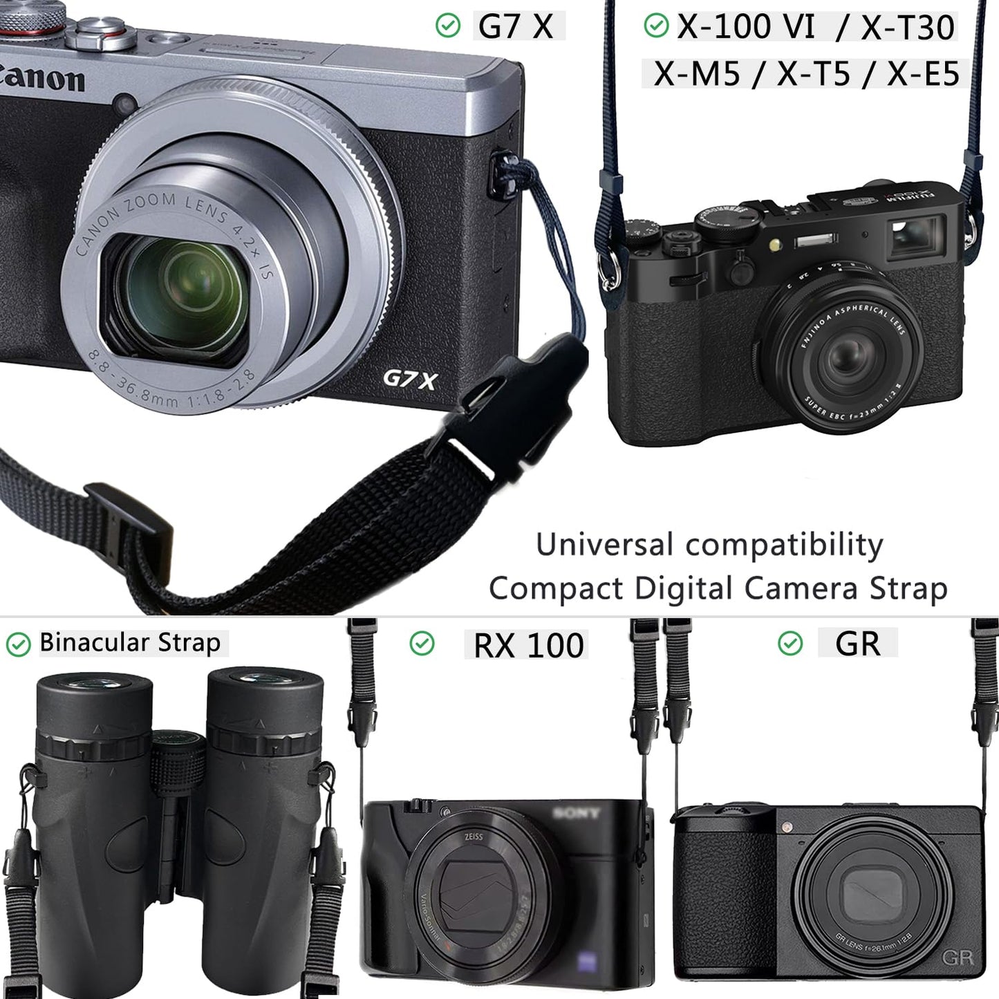 YMTHamaz3 Camera Neck Strap/Thin Camera Strap or Binoculars Strap Black