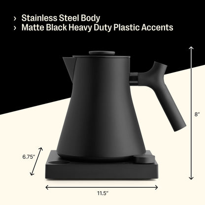 Fellow Corvo EKG Pro Electric Tea Kettle - Quick Heating, Precise Temperature Control Electric Kettle, Scheduling, Built-in Brew Timer for Boiling Water - Matte Black - 0.9 Liter