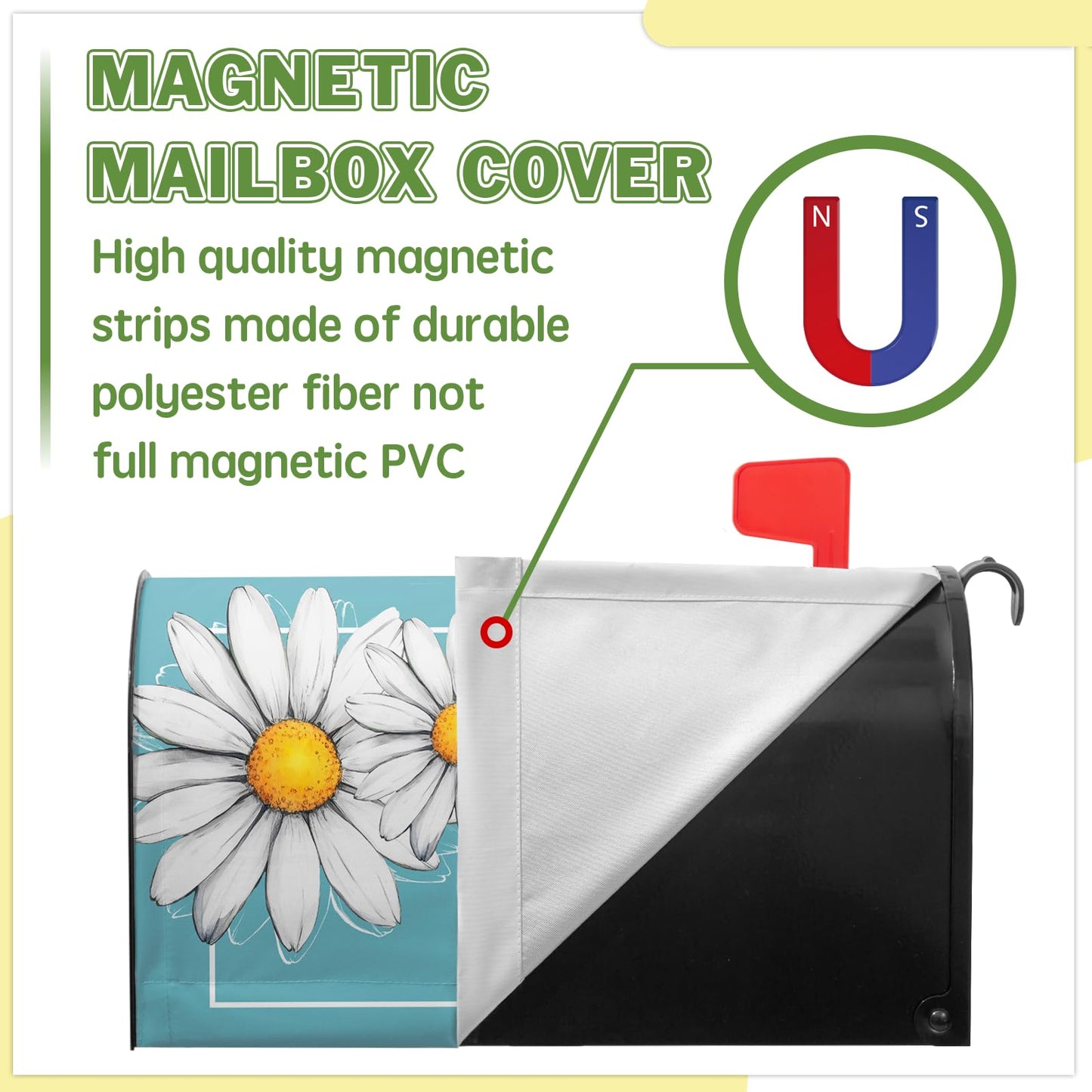 VentuCoven Spring Floral Daisy Mailbox Cover Magnetic Standard Size 21x18 in Floral Butterfly Post Letter Box Cover Decorations for Outside Garden Yard Blue