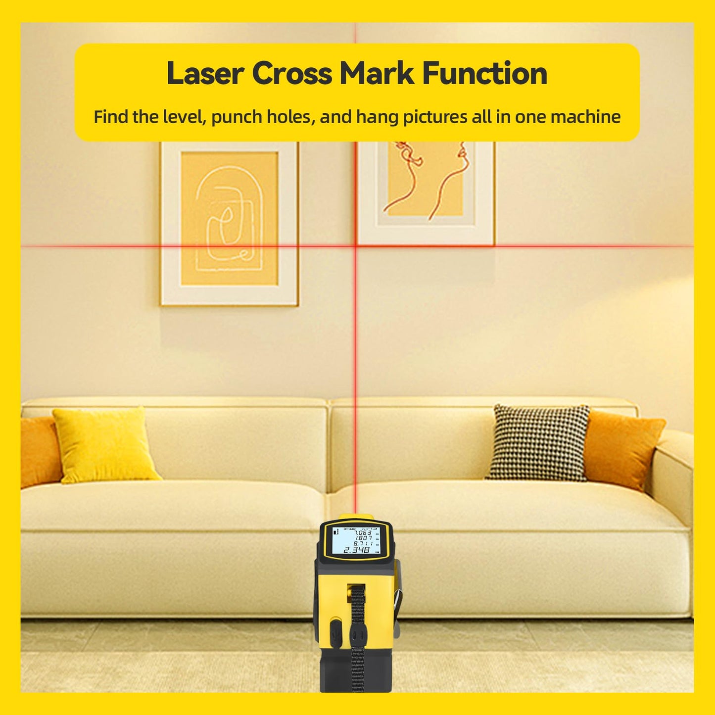 PudmraKi 4-in-1 Laser Tape Measure 196.85Ft Laser Ranging 16.4ft Digital Tape Measure Area, Volume Measurement, Pythagorean Mode, Waterproof and Rechargeable