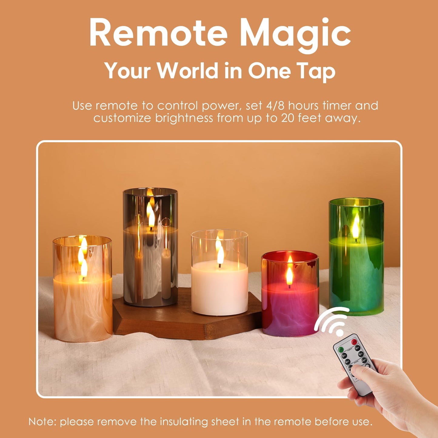 Eywamage Red Glass Flameless Pillar Candles with Remote, Flickering Christmas Battery LED Candles Holiday Decor Set of 3