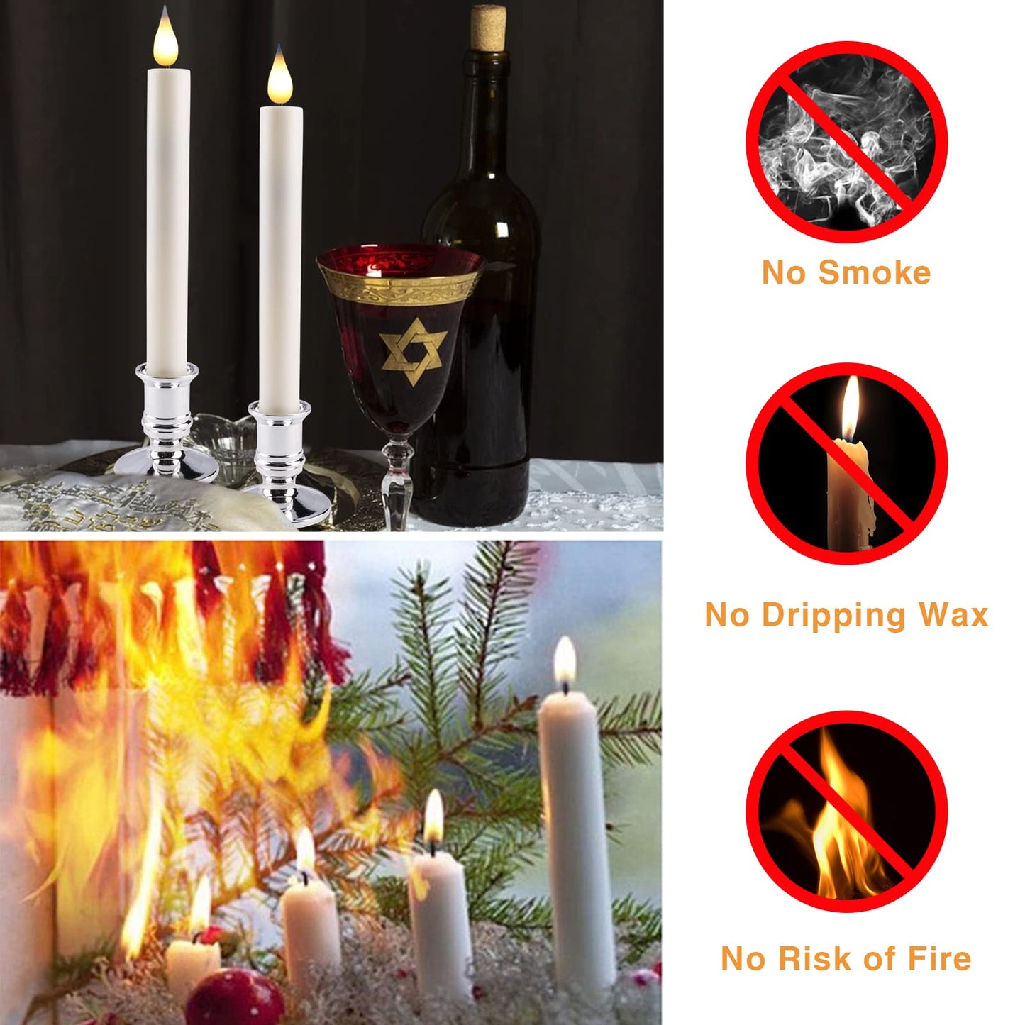 Bociks Flameless Window Candles with Remote Timer 10 PCS Battery Operated LED Flickering Taper Candle Lights with Removable Sliver Candle Holders Best Gift for Xmas Wedding Home Dinner Décor